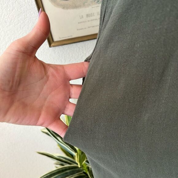 ee: some 100% Linen Olive Green Ruffle Flounce Sleeve Blouse Sz S - Picture 6 of 12